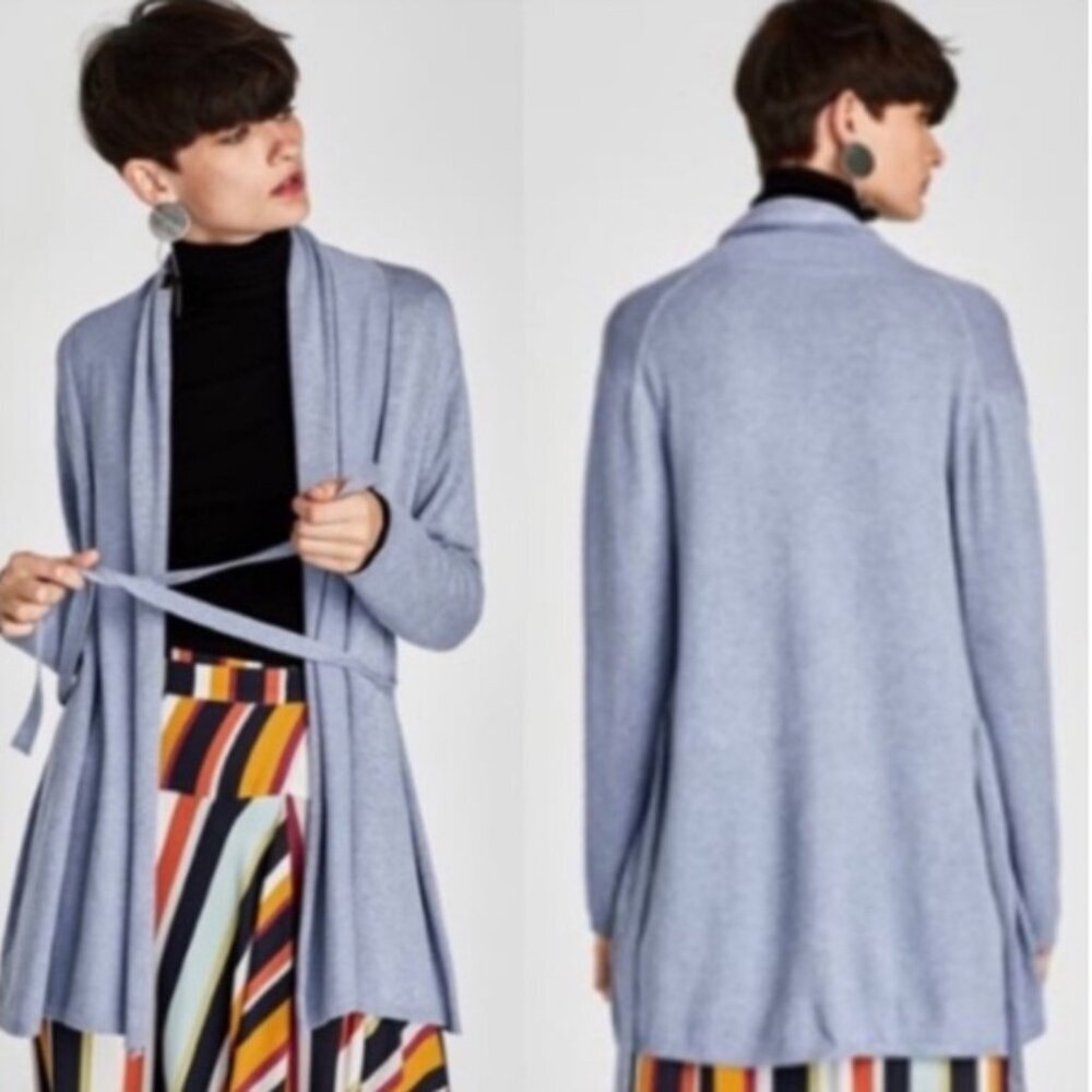 NWT ZARA KNITWEAR COLLECTION Tie Heathered Open Front Cardigan 1509/103‎ SMALL